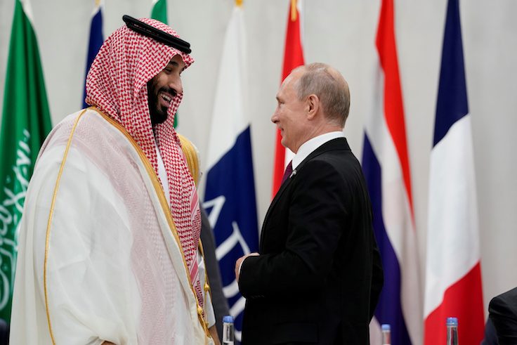 Saudi Arabia's Crown Prince Mohammed bin Salman and Russia's President Vladimir Putin