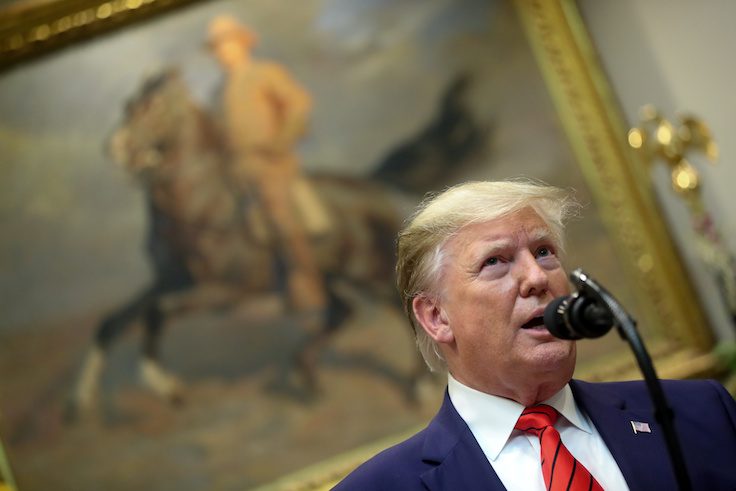 U.S. President Trump speaks to reporters at the White House in Washington