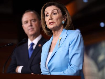 Rep. Adam Schiff Joins Nancy Pelosi At Her Weekly News Conference On Capitol Hill