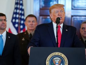 U.S. President Trump delivers statement about Iran at the White House in Washington