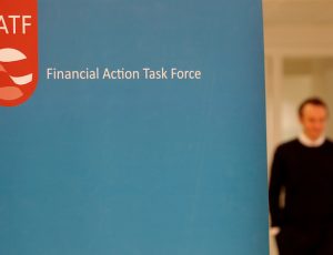 FILE PHOTO: The logo of the FATF (the Financial Action Task Force) is seen after a plenary session in Paris