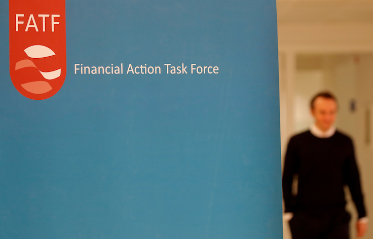 FILE PHOTO: The logo of the FATF (the Financial Action Task Force) is seen after a plenary session in Paris