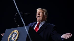 U.S. President Donald Trump campaigns at Toledo Express Airport in Swanton, Ohio