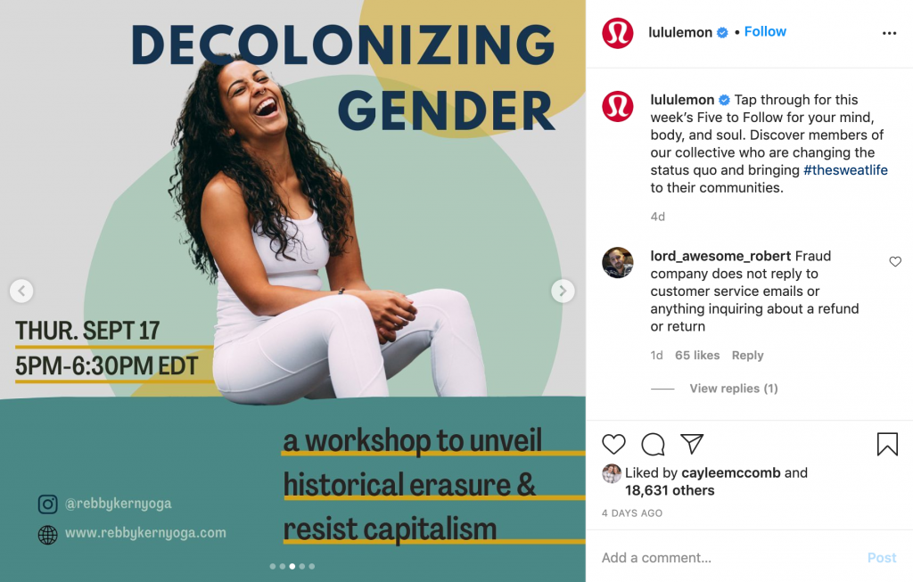 Lululemon Promotes 'Decolonizing Gender' Workshop to 'Resist