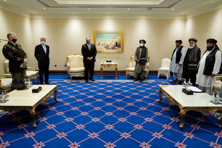 Secretary of State Mike Pompeo meets with Taliban co-founder Mullah Abdul Ghani Baradar in Doha