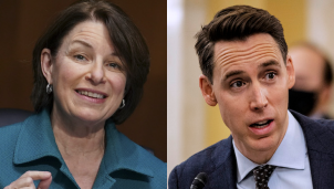 Sens. Amy Klobuchar (D., Minn.) and Josh Hawley (R., Mo.)