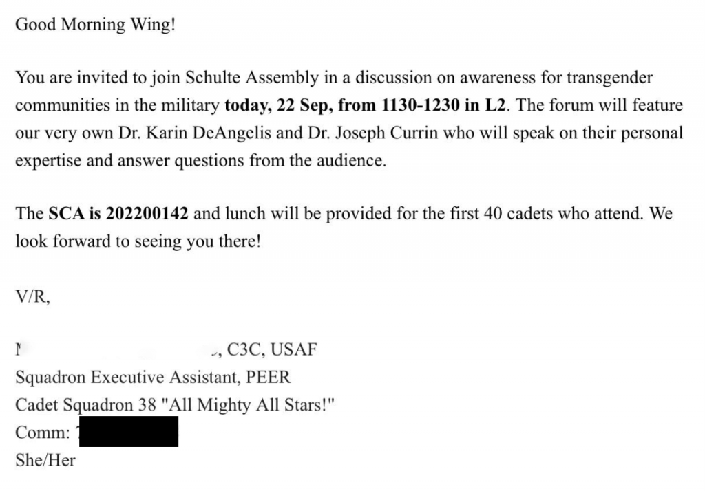 Air Force Academy Holds ‘Transgender Visibility’ Seminar