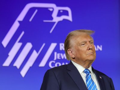 LAS VEGAS, NEVADA - OCTOBER 28: Republican presidential candidate former U.S. President Donald Trump is introduced at the Republican Jewish Coalition's Annual Leadership Summit at The Venetian Resort Las Vegas on October 28, 2023 in Las Vegas, Nevada. The summit features the top GOP presidential candidates who will face their first test on the road to the Republican nomination with the Iowa Caucuses on January 15, 2024. (Photo by Ethan Miller/Getty Images)