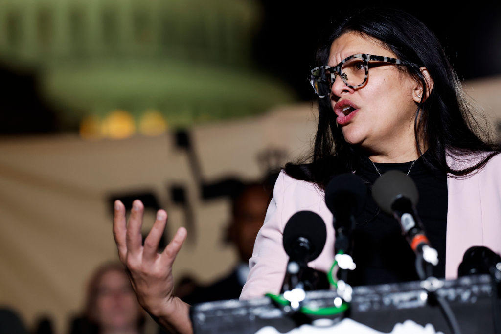 Tlaib, recently censured for anti-Semitism, addresses pro-Hamas rally.
