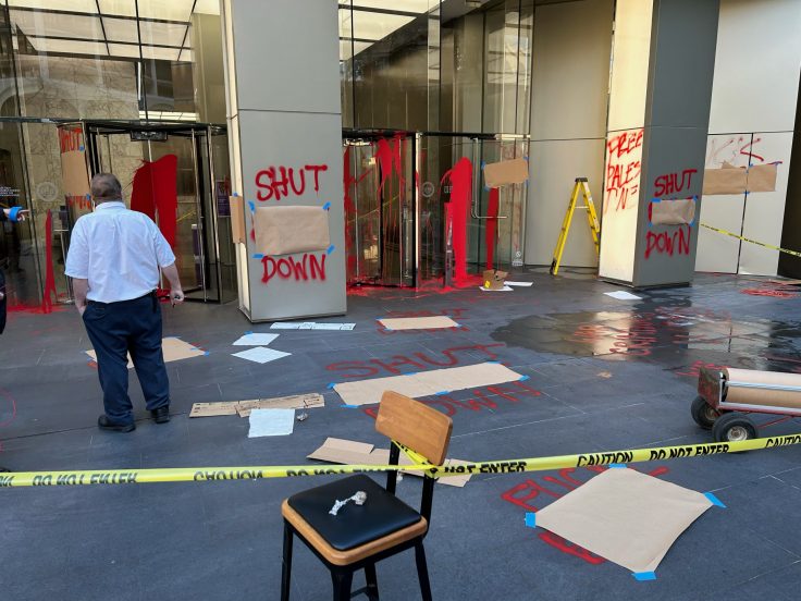 Israeli company’s Virginia office vandalized by pro-Palestinian activists with ‘War Criminals Work Here’ graffiti.