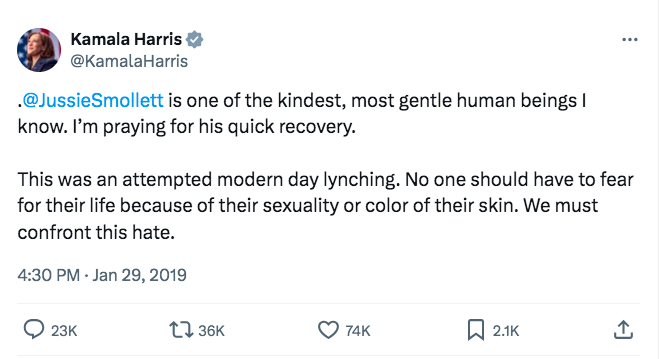 Kamala Harris promotes Jussie Smollett hoax