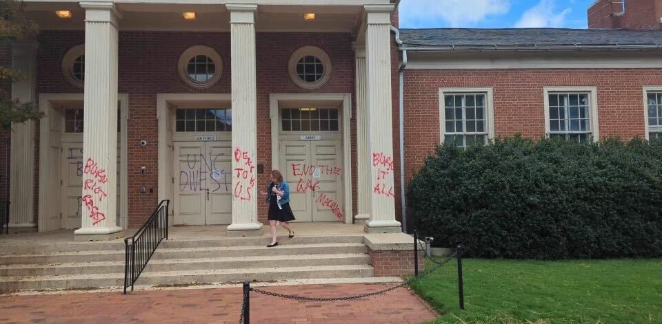 'Death to the US': Anti-Israel Protesters at UNC Vandalize ROTC Building, Fraternity Brothers Clean Up After Them