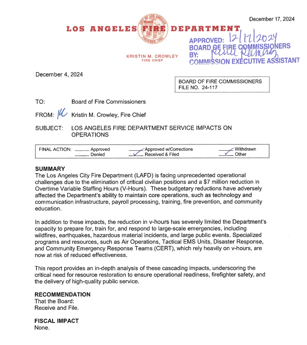 Los Angeles Fire Chief Warned That Mayor Karen Bass’s Budget Cuts ...