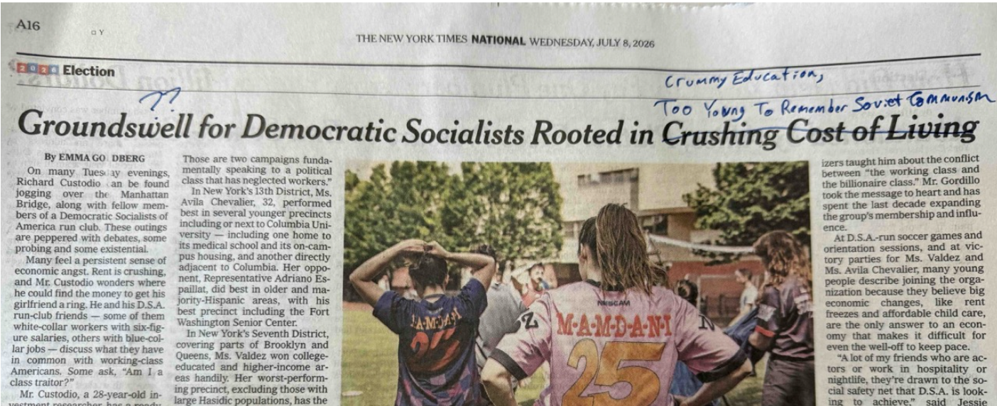 ‘Crushing Cost of Living’ Driving Youth to Socialism, New York Times Claims