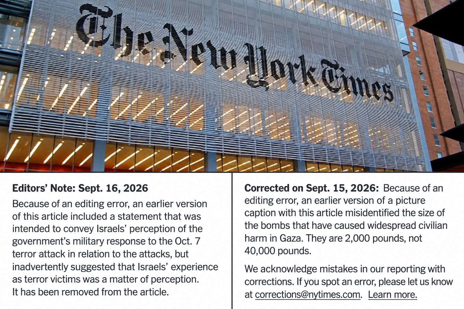 New York Times Owns Up to Two Israel-Related ‘Editing Errors’ in Two Days