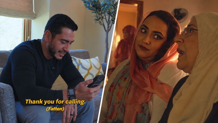 L: Abdul El-Sayed calls his mother, Fatten Elkomy, in a campaign video R: Elkomy and El-Sayed's sister, Eman Abdelhadi